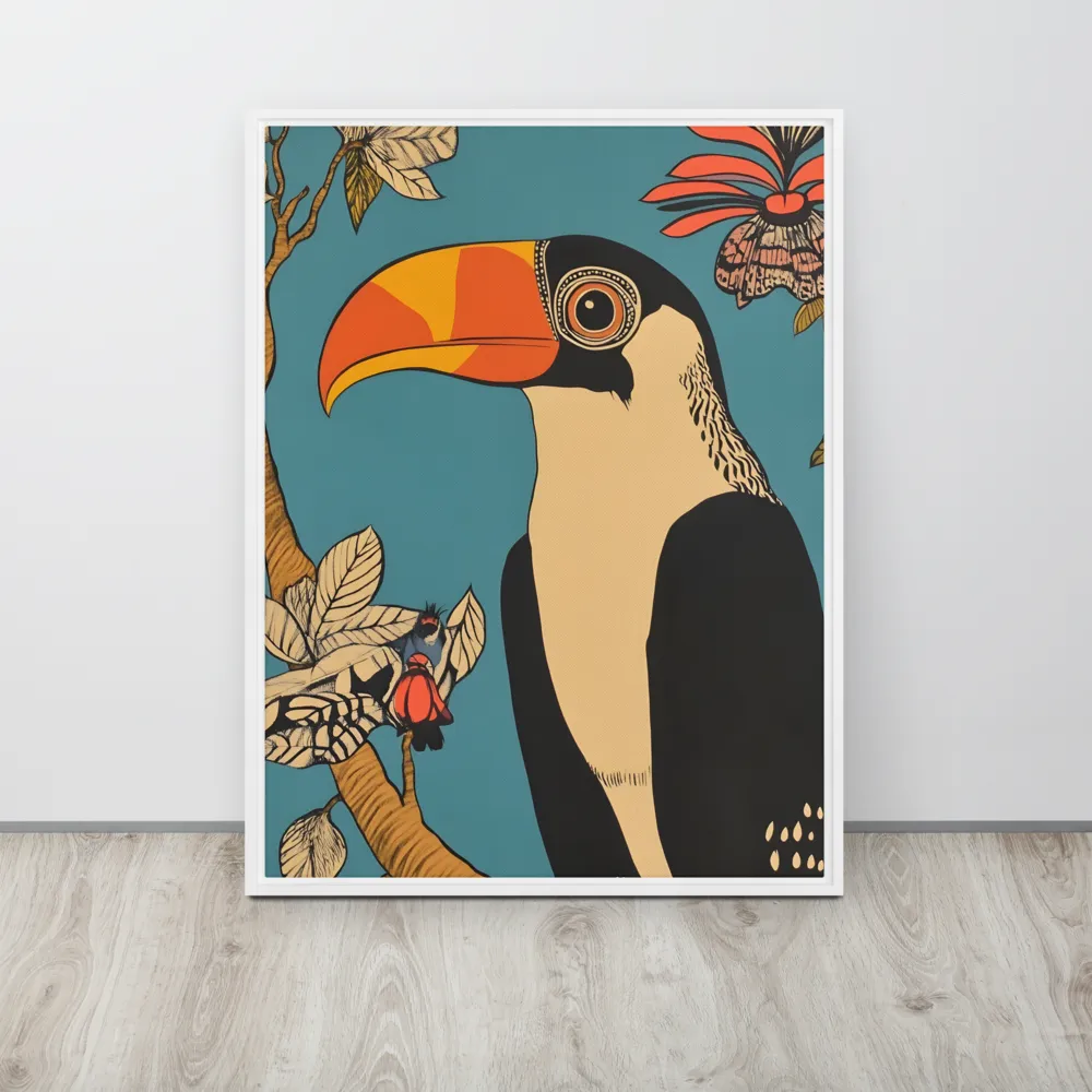 Tropical Majesty: The Toucan at Rest | Canvas with White Frame | 24″×32″