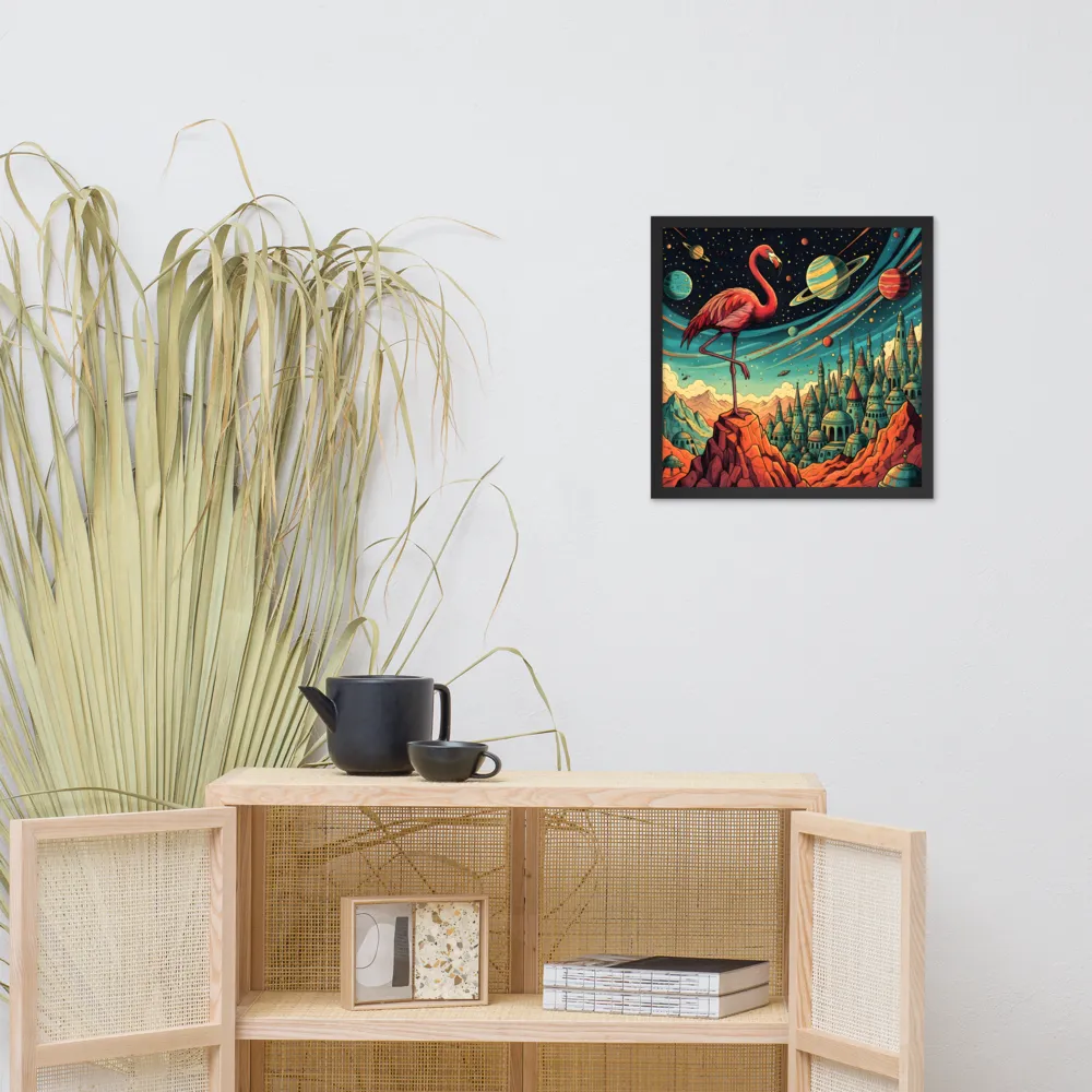 Cosmic Flamingo 
 Poster with Black Frame | 18″x 18″