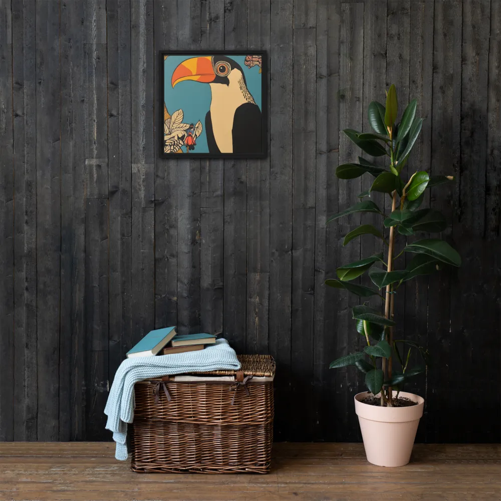 Tropical Majesty: The Toucan at Rest | Canvas with Black Frame | 16″×16″