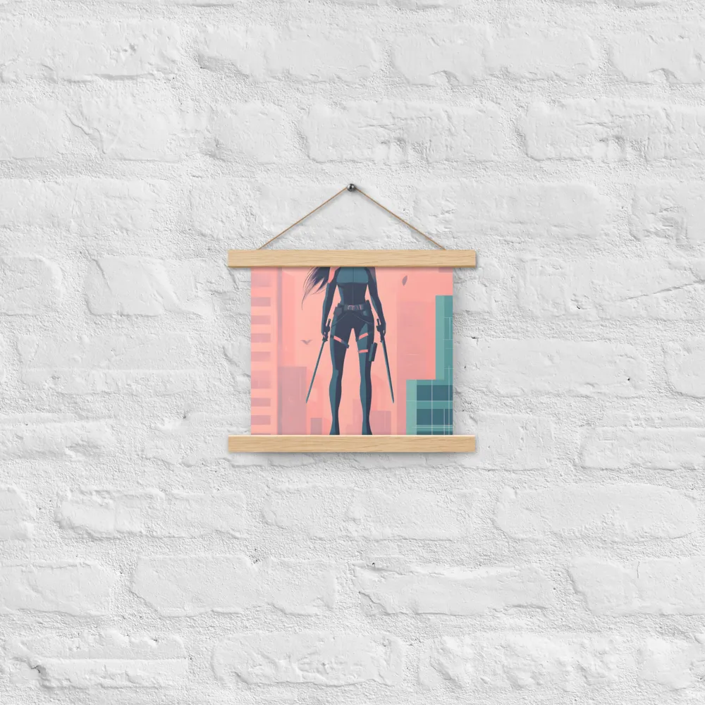 Urban Sentinel: A Warrior's Stand | Poster With Oak Wood Hanger | 10″×10″