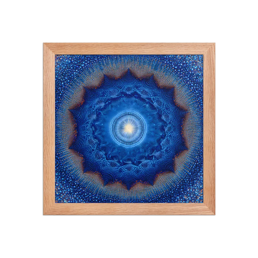 Luminous Blue Mandala 
 Poster with Red oak Frame | 10″x 10″