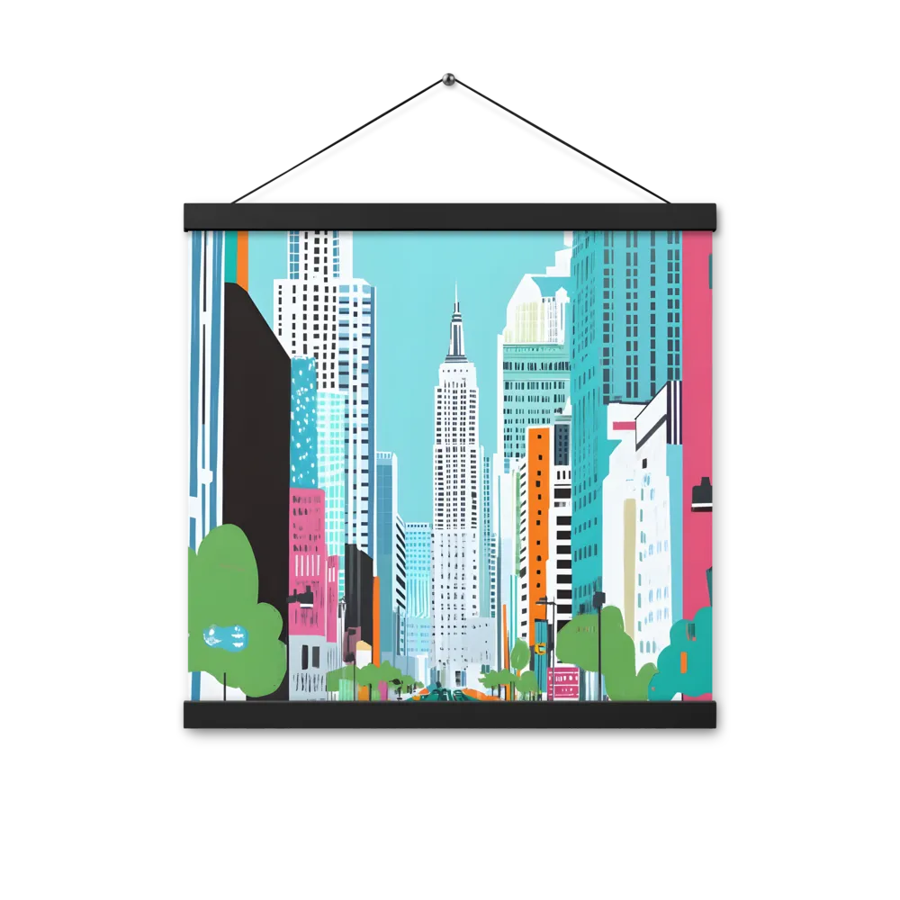 Urban Symphony: A Modern Cityscape | Poster With Black Wood Hanger | 16″×16″