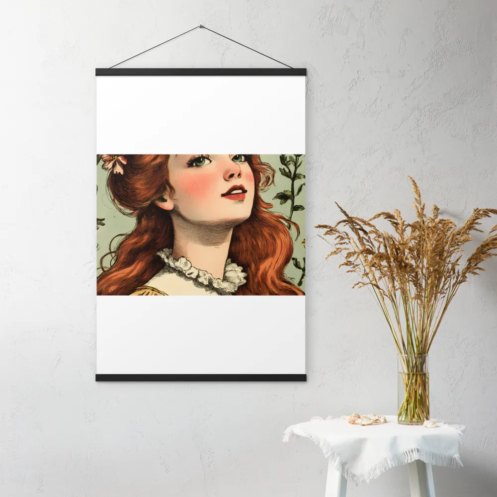 Whimsical Portrait of a Flower-Adorned Girl | Poster With Black Wood Hanger | 24″×36″
