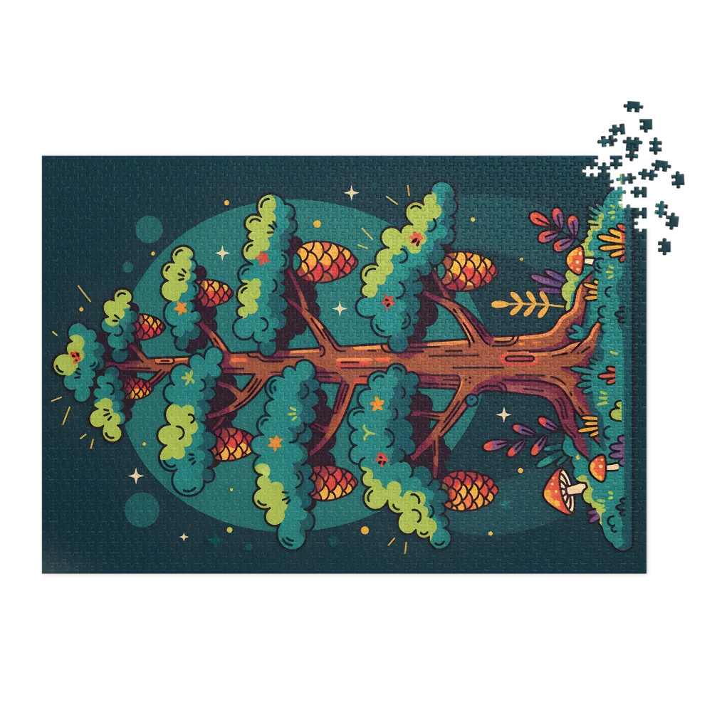 Whimsical Pinecone Forest 
 Jigsaw Puzzle in Tin Box