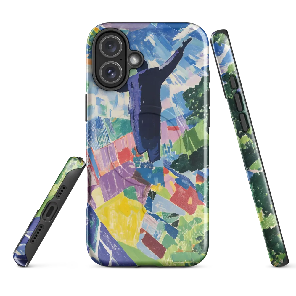 Elysium: A Soaring Figure Amidst Colorful Landscapes | Phone Case |  16 Plus | MagSafe® Tough Case | Glossy