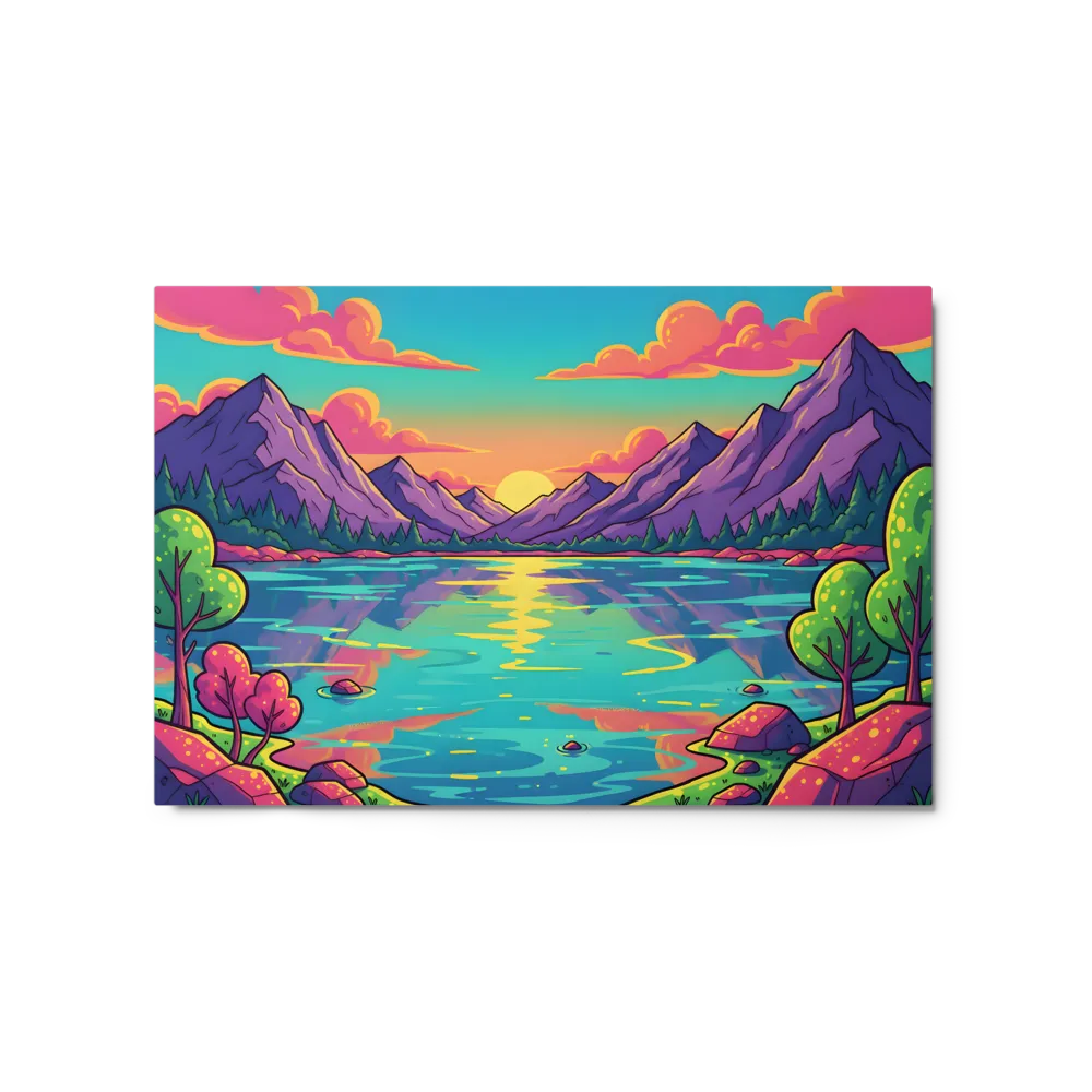 Neon Mountain Lake 
 Metal Print | 20″x 30″