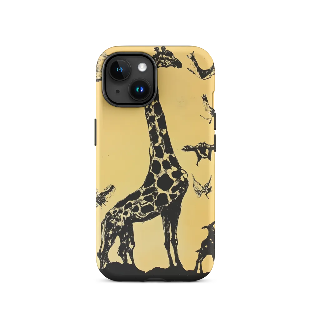 Whimsical Harmony of Giraffe and Birds