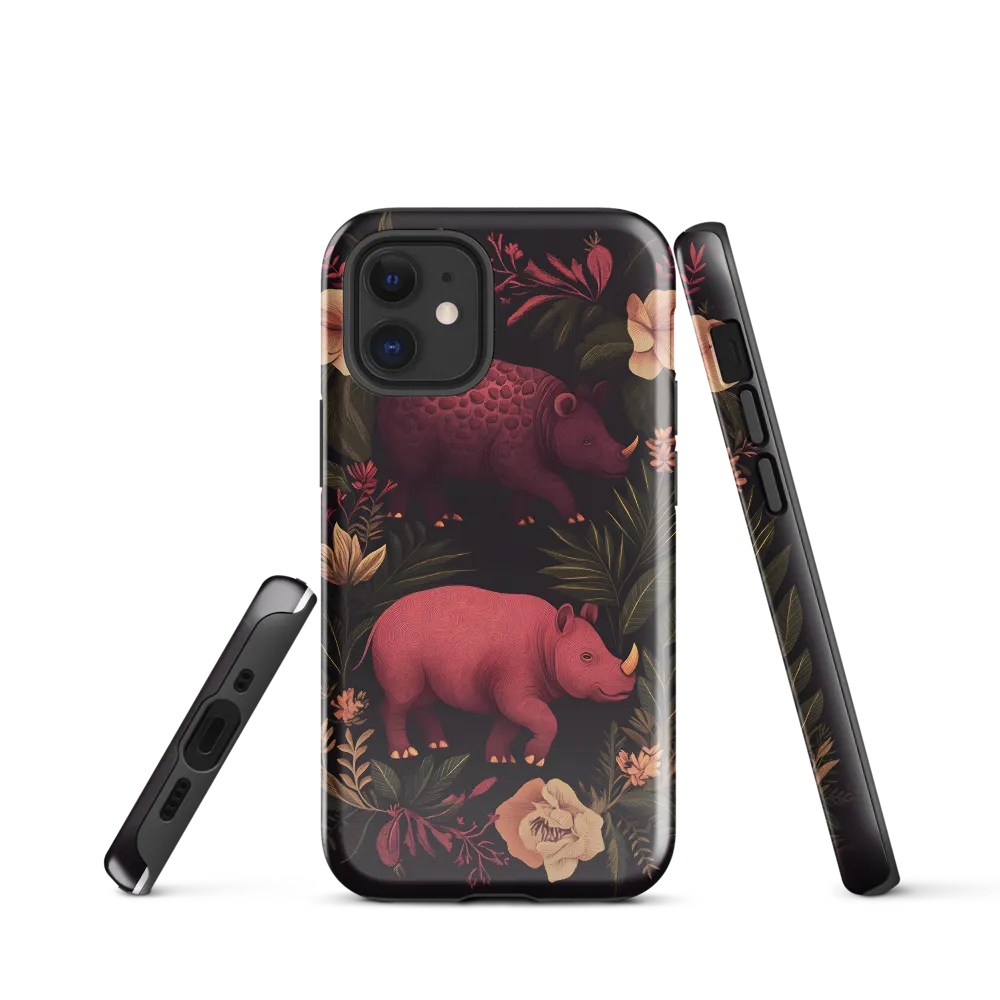 Rhinos in Floral Embrace