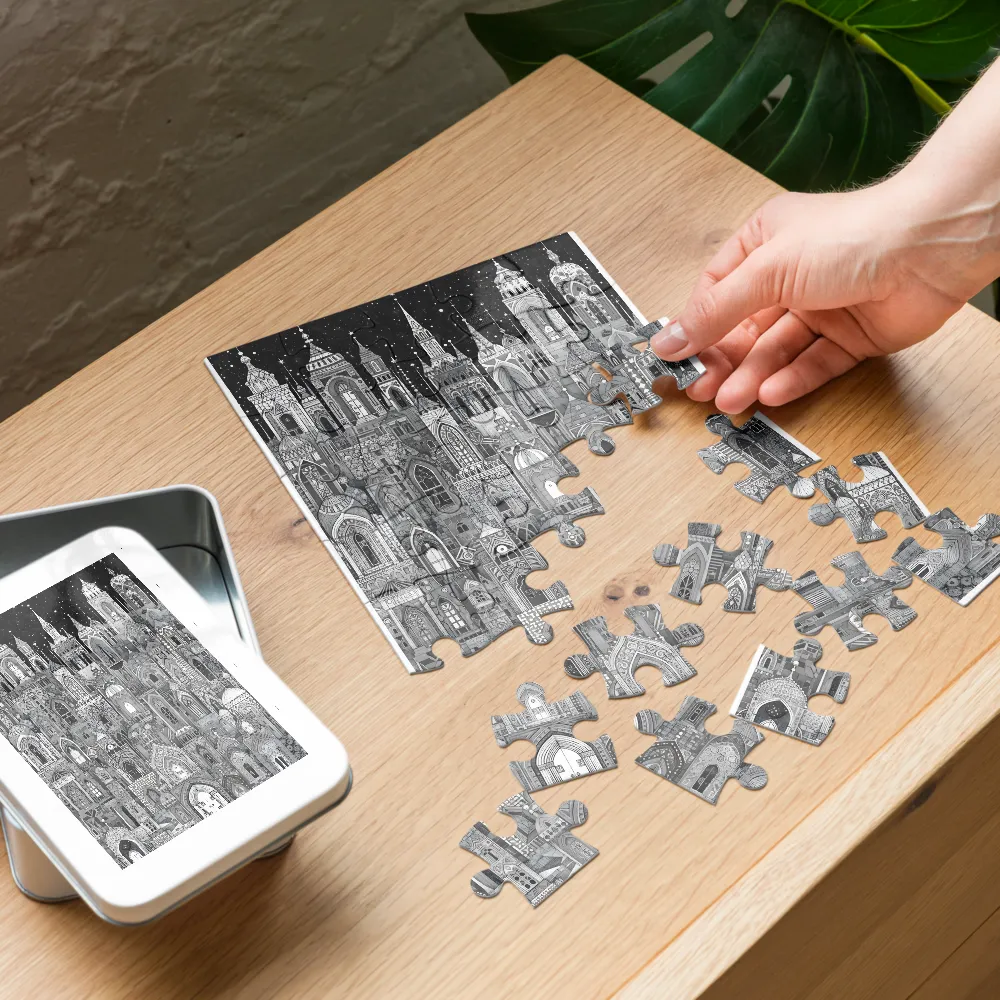 Starlit Ink City 
 Jigsaw Puzzle in Tin Box