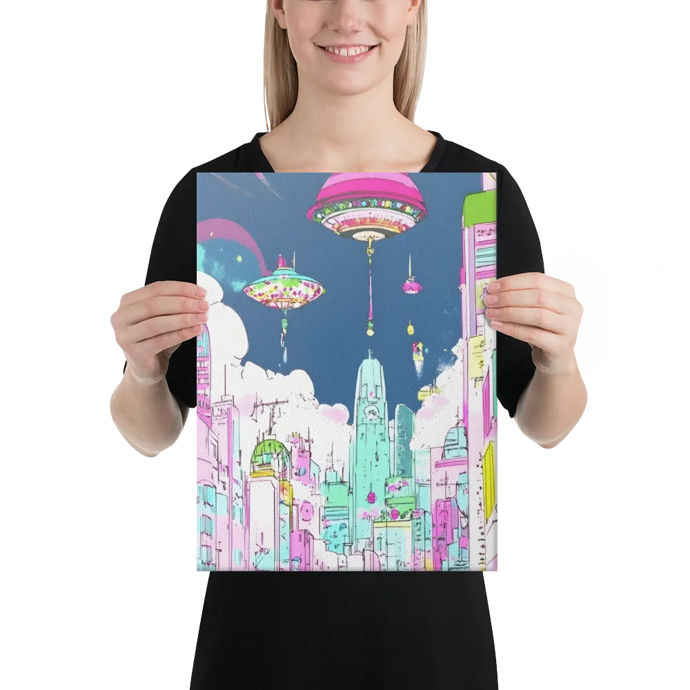 Futuristic Cityscape with Floating Structures | Canvas | 12″×16″