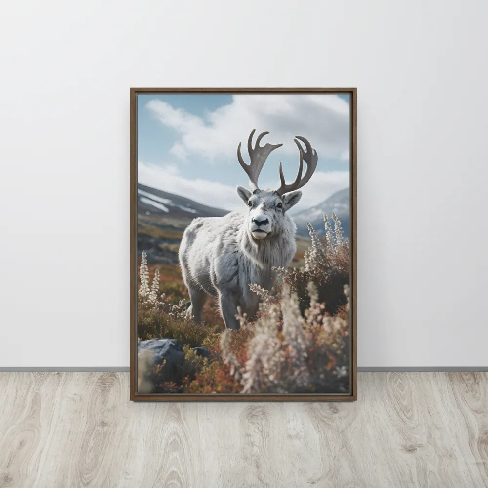 Majestic Harmony: The Reindeer in Nature | Canvas with Brown Frame | 20″×28″