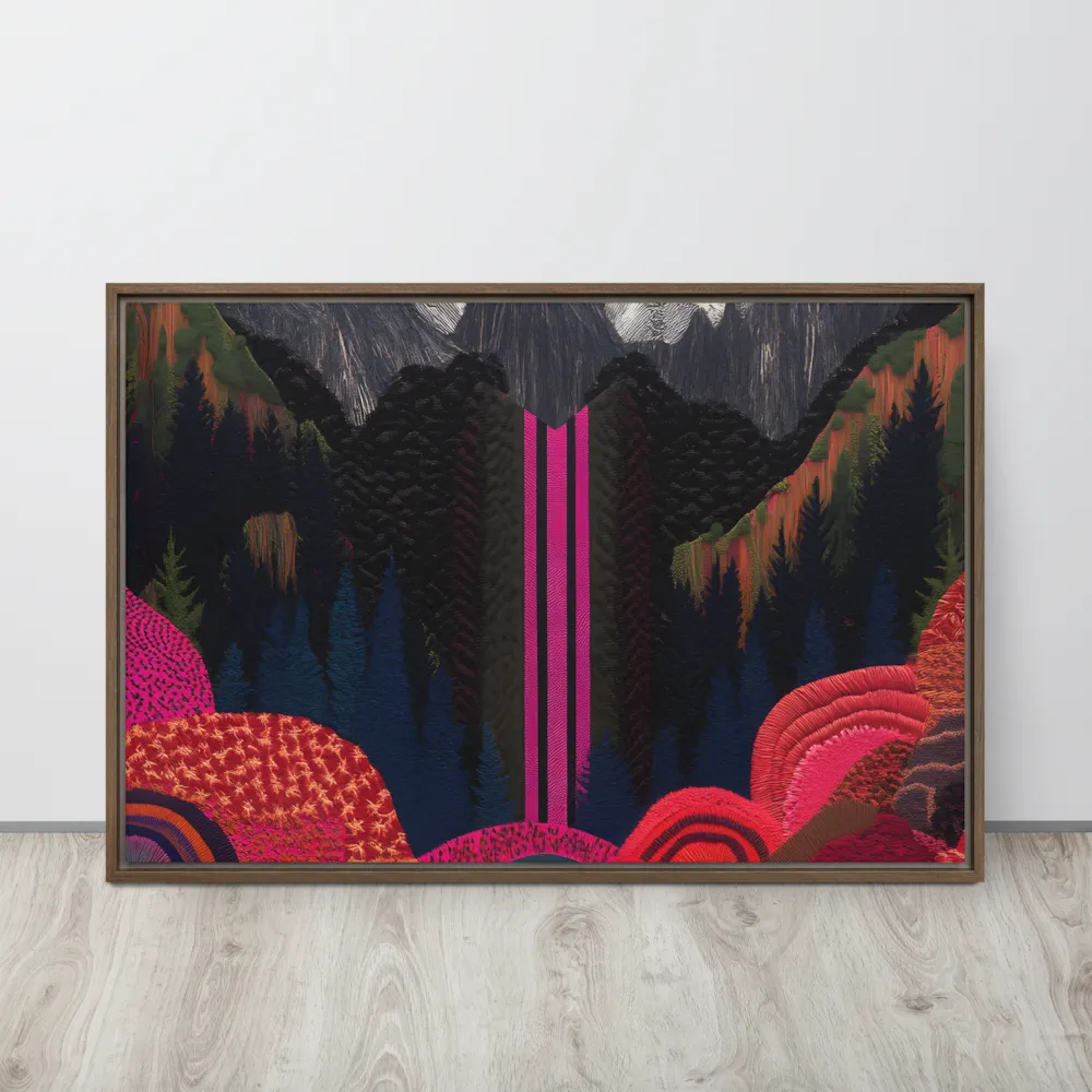 Ethereal Cascade: A Surreal Landscape | Canvas with Brown Frame | 24″×36″