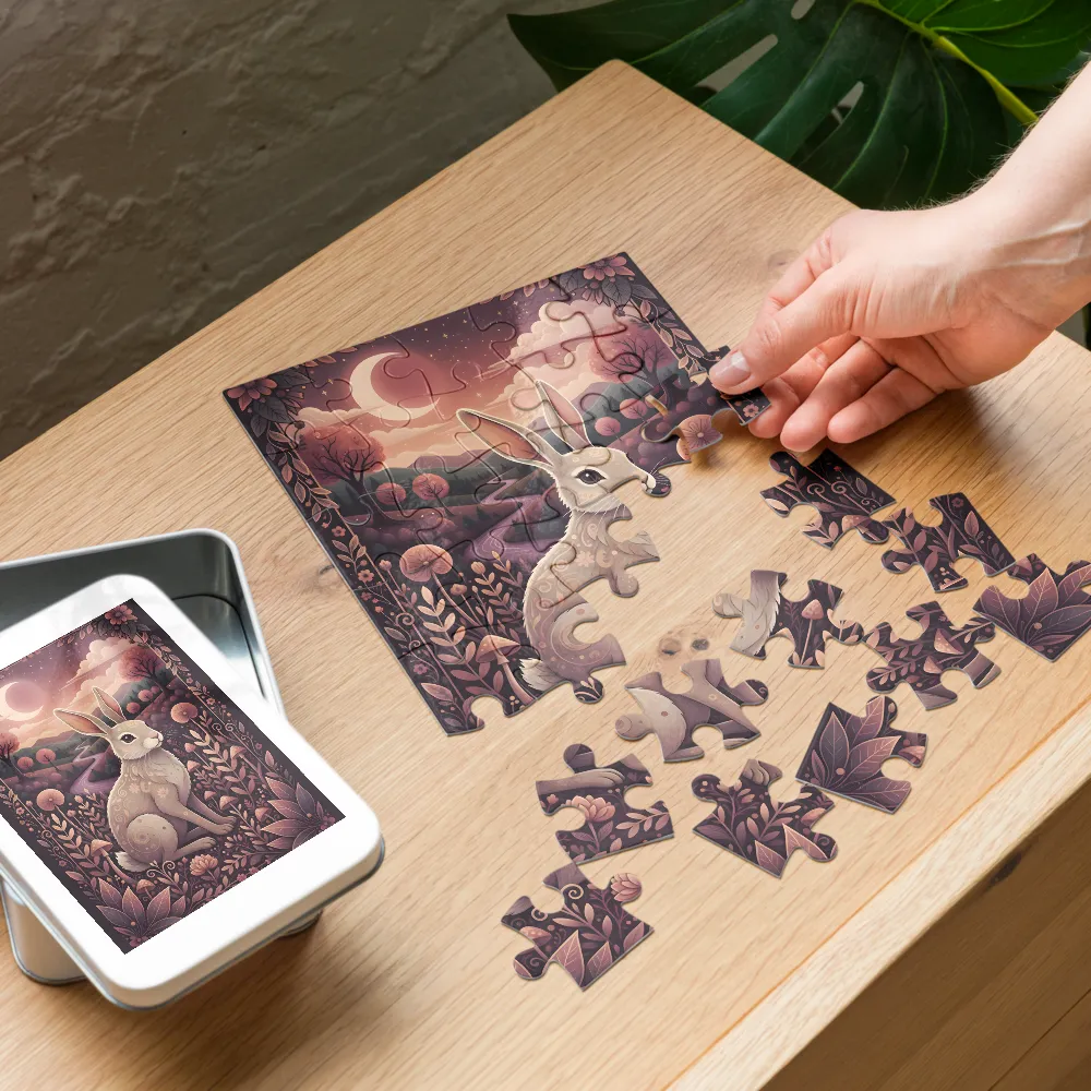 Moonlit Hare 
 Jigsaw Puzzle in Tin Box