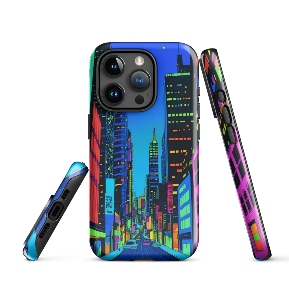 Neon Dreamscape: A Futuristic City at Dusk | Phone Case |  15 Pro | Tough Case | Glossy