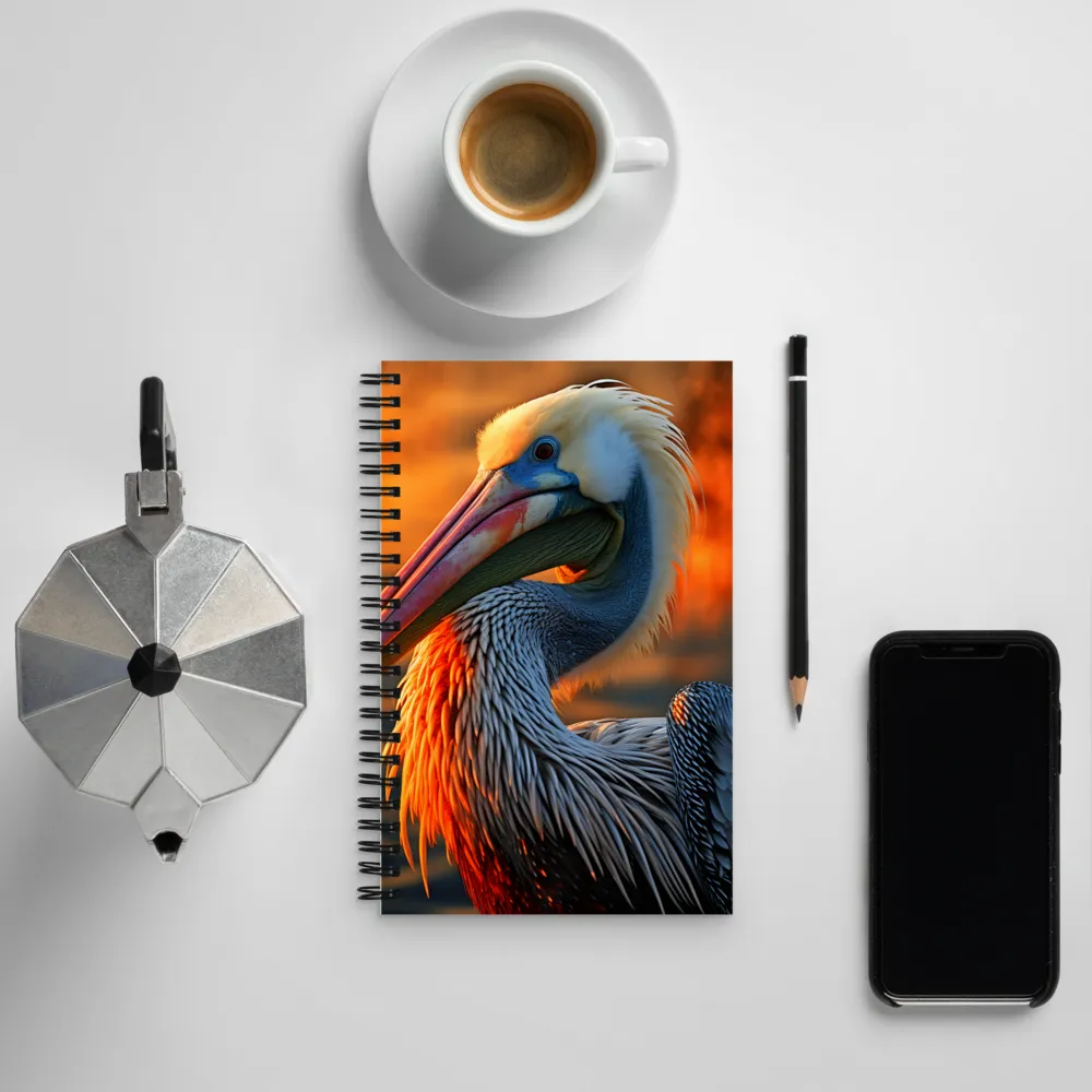 Elegance of the Pelican at Sunset | Spiral Notebook