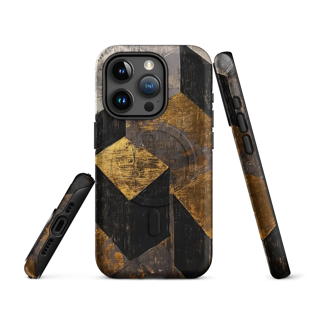 Geometric Harmony in Gold and Black | Phone Case |  15 Pro | MagSafe® Tough Case | Matte
