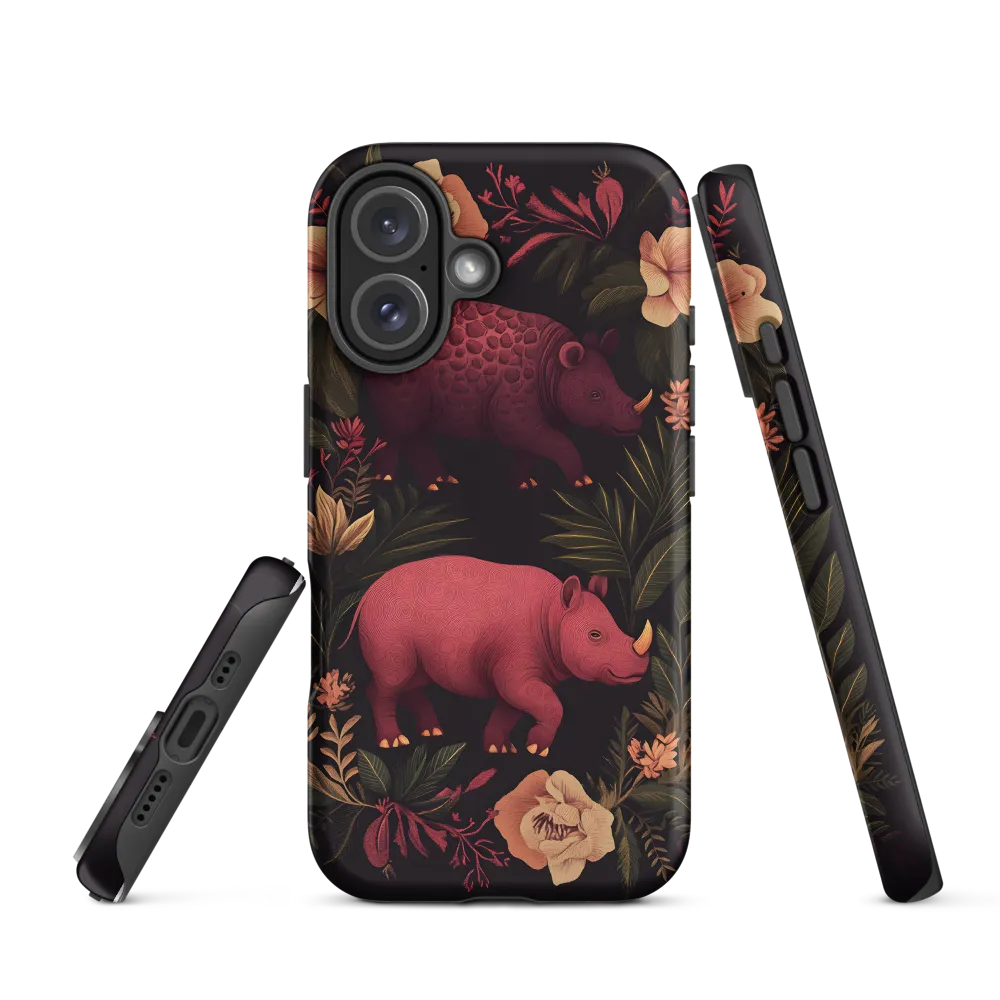 Rhinos in Floral Embrace | Phone Case