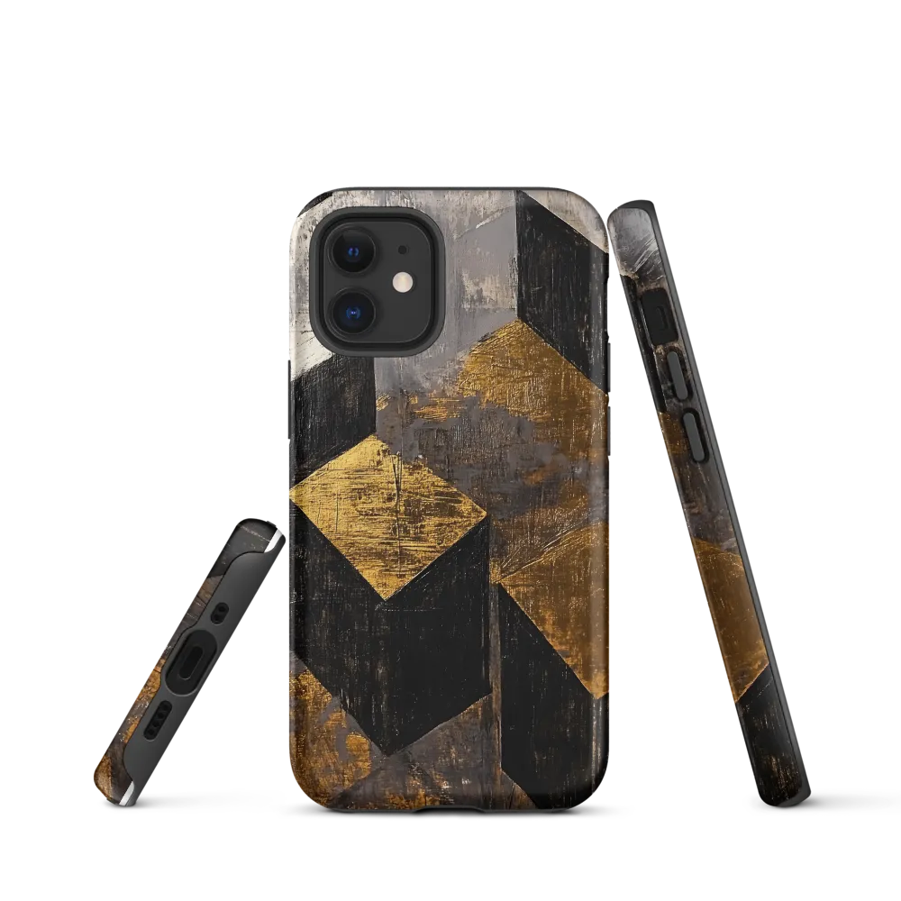 Geometric Harmony in Gold and Black | Phone Case |  12 mini | Tough Case | Matte