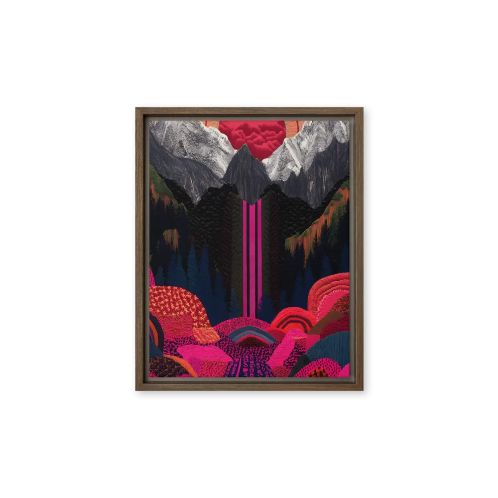 Ethereal Cascade: A Surreal Landscape | Canvas with Brown Frame | 11″×14″