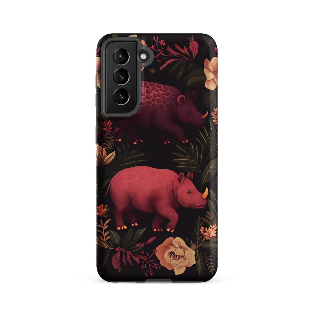 Rhinos in Floral Embrace