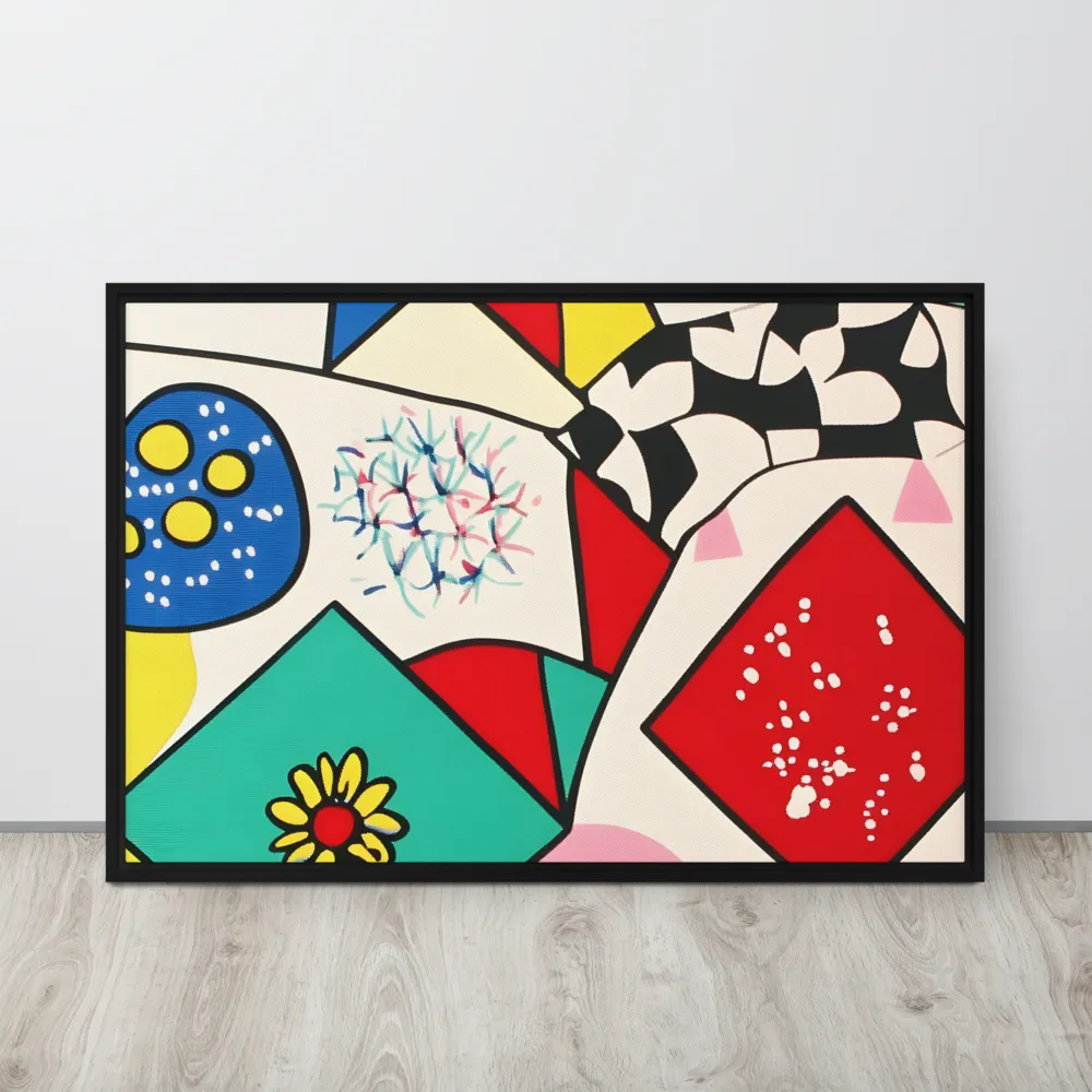 Joyful Geometry: A Playful Dance of Shapes and Colors | Canvas with Black Frame | 24″×36″