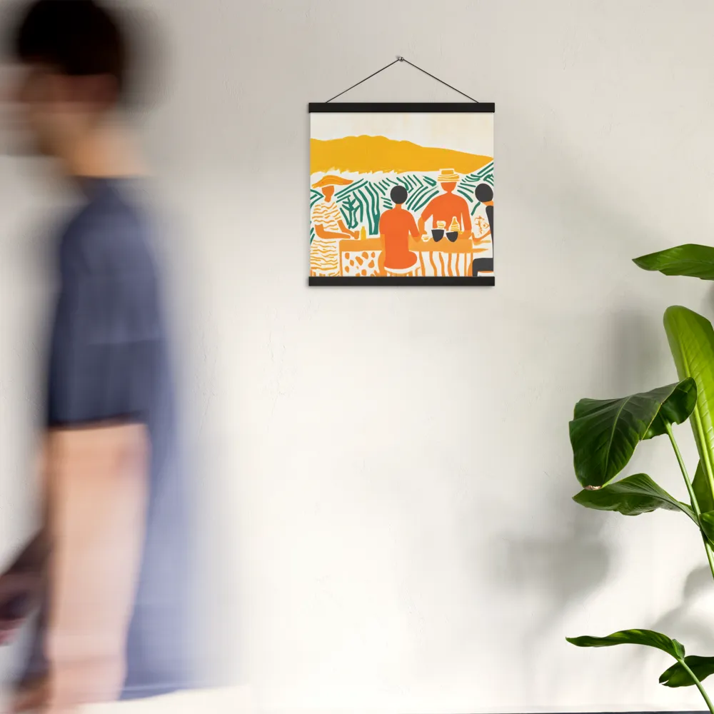 Summer Vibes: Café Conversations | Poster With Black Wood Hanger | 16″×16″