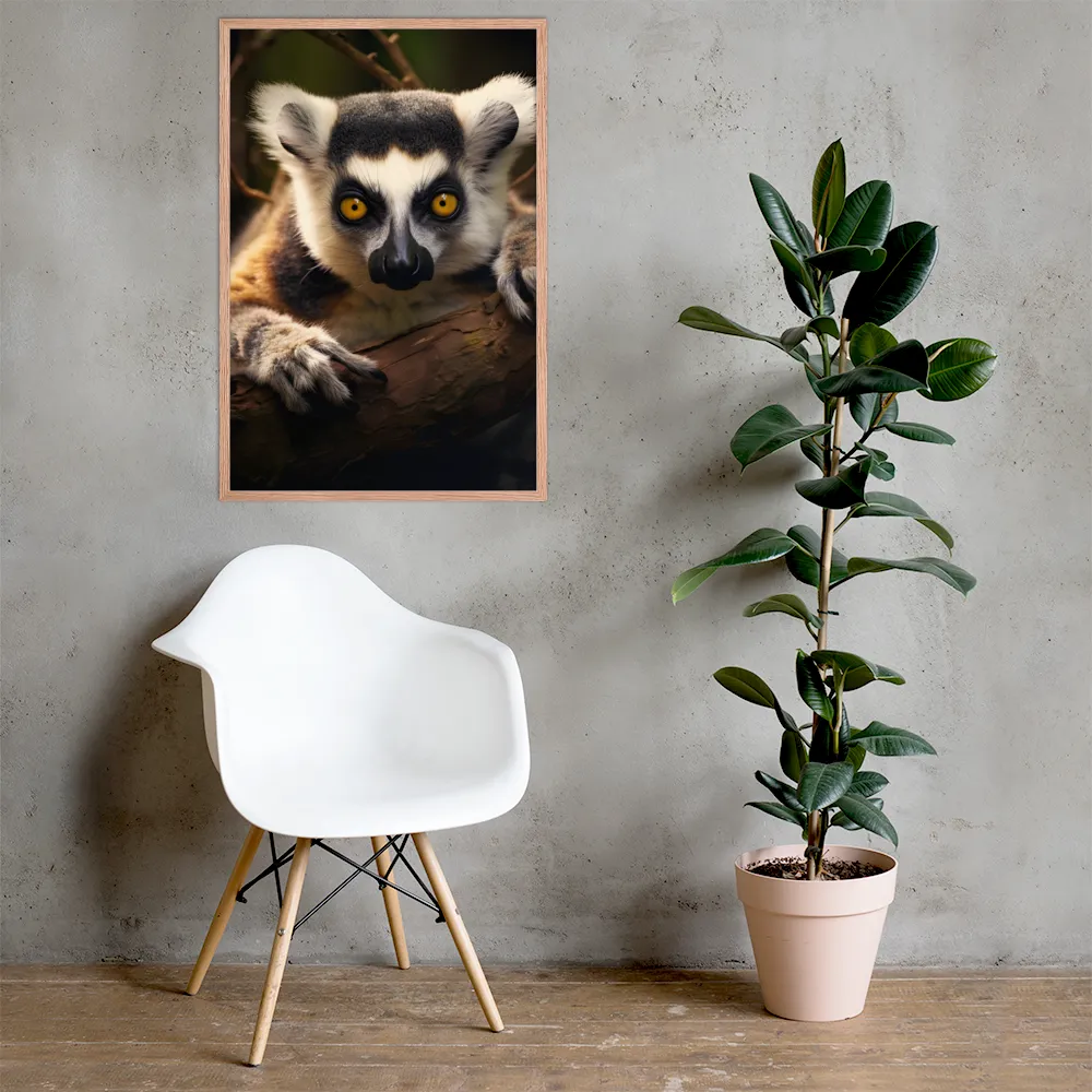 The Watchful Lemur | Poster with Red oak Frame | 24″×36″