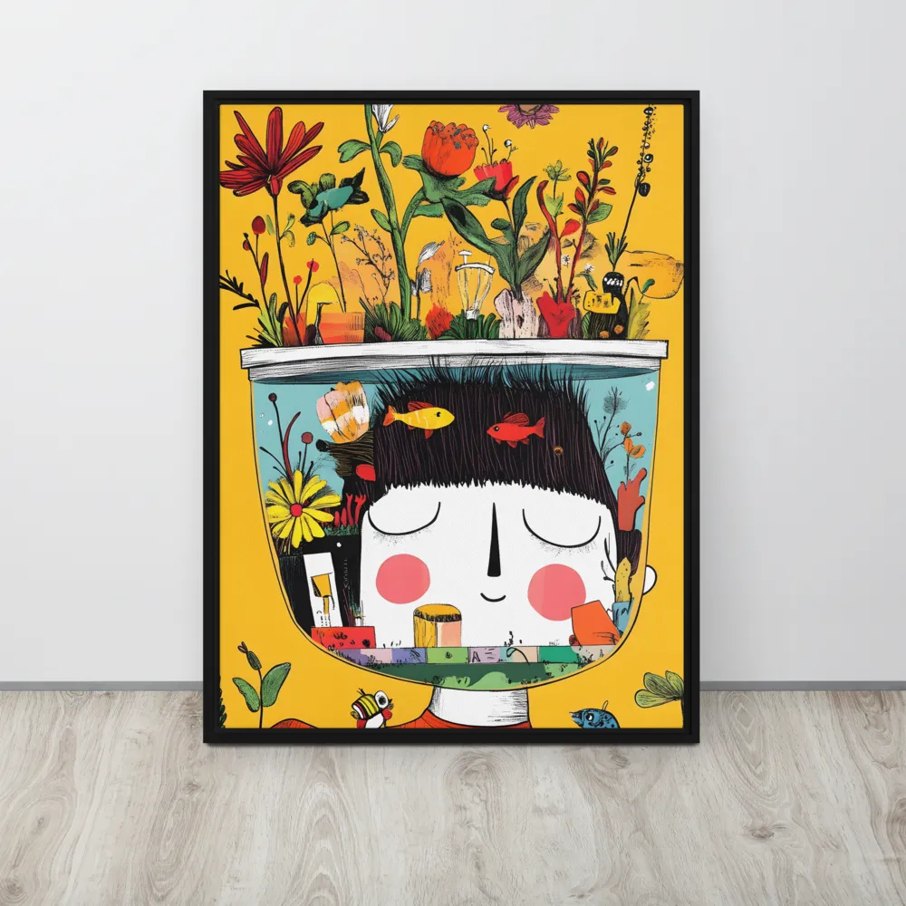 Whimsical Garden Head | Canvas with Black Frame | 24″×32″
