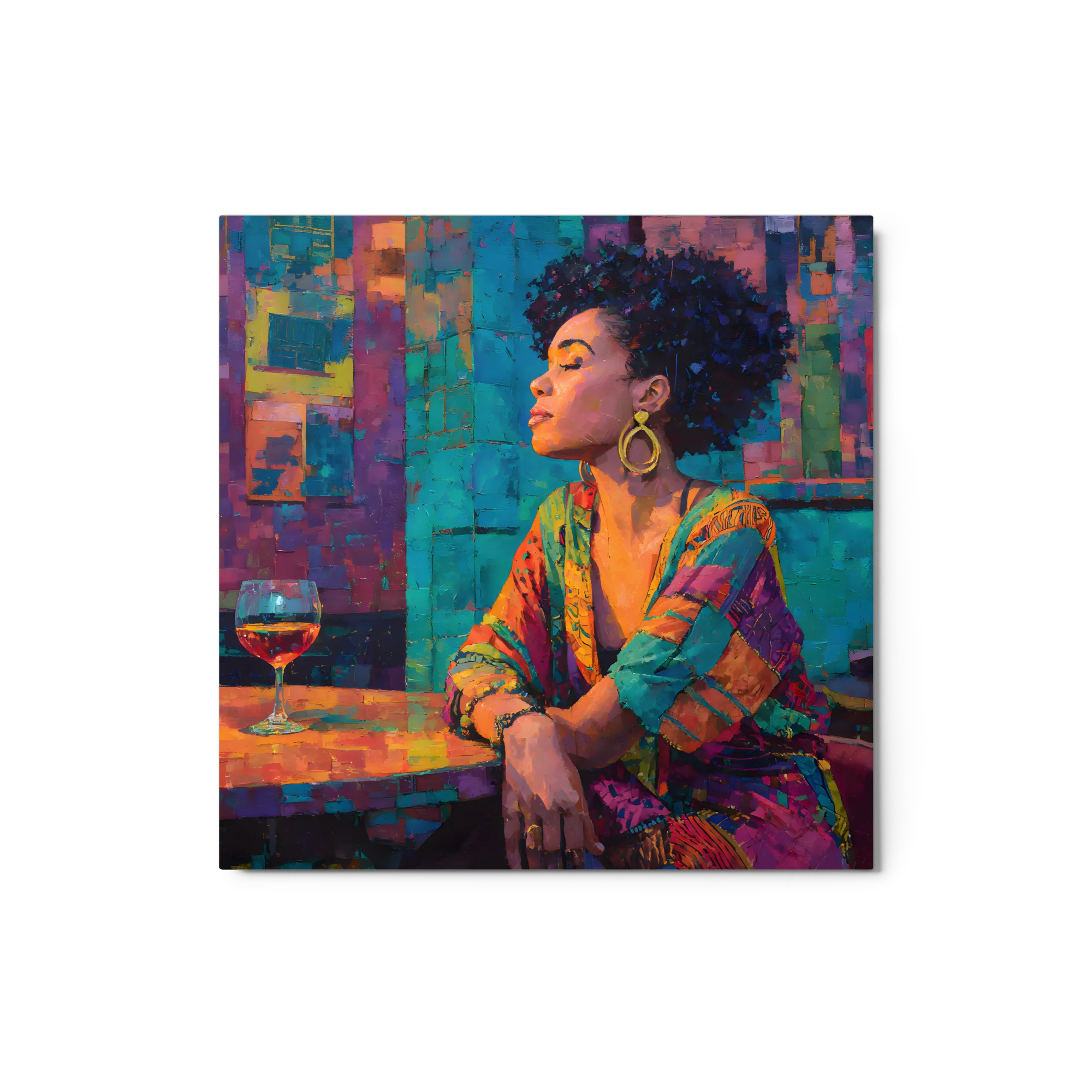 Impasto Portrait of Contemplation 
 Metal Print | 12″x 12″