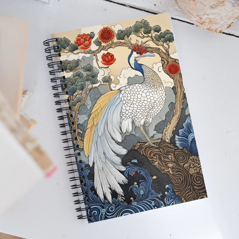 Majestic Serenity: The Ethereal Peacock | Spiral Notebook