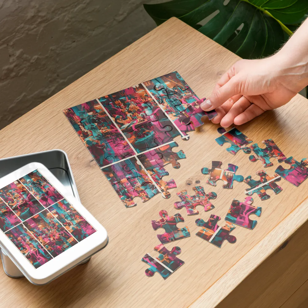 Neon Santa Workshop 
 Jigsaw Puzzle in Tin Box