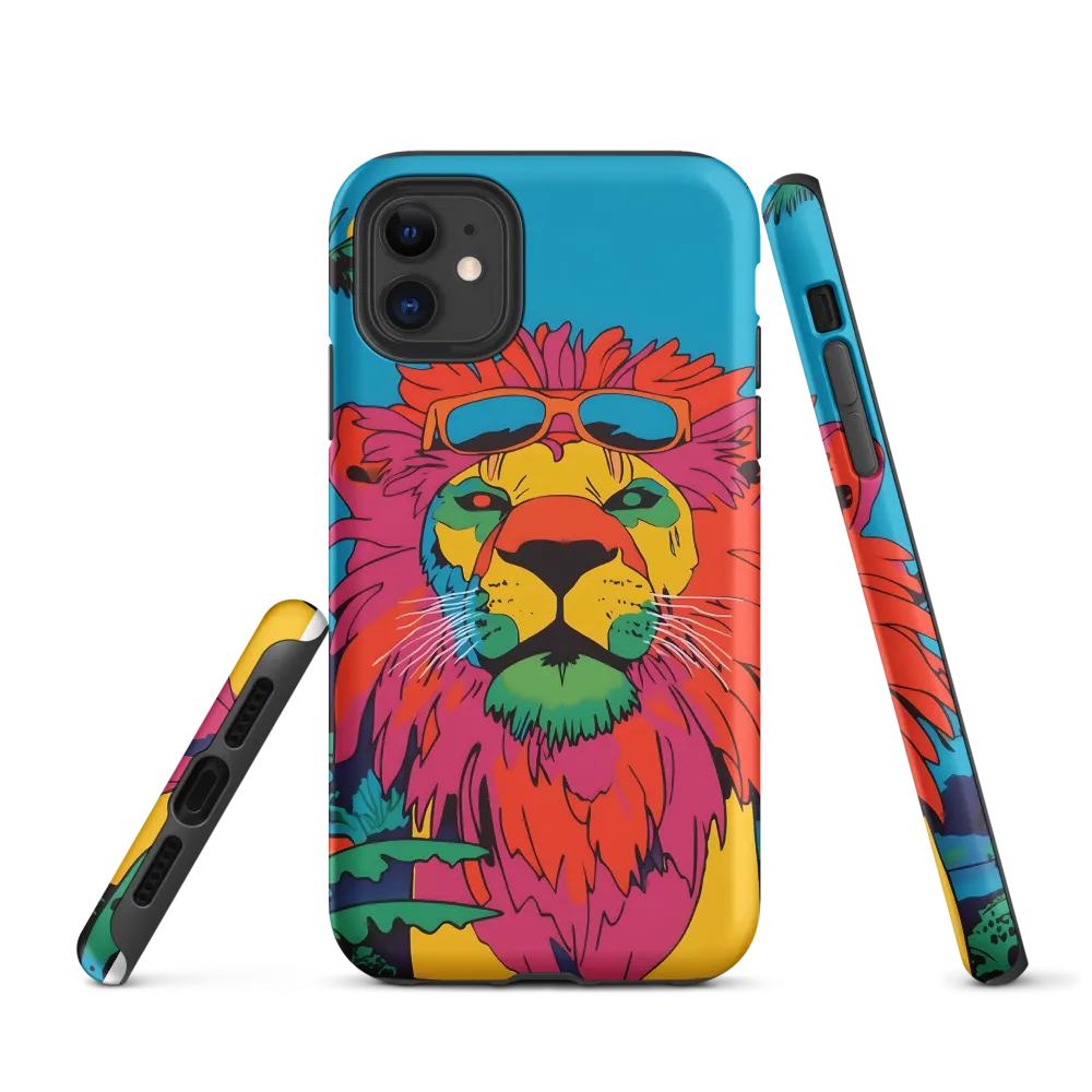 Lion with Sunglasses: A Vibrant Tropical Portrait | Phone Case |  11 | Tough Case | Matte