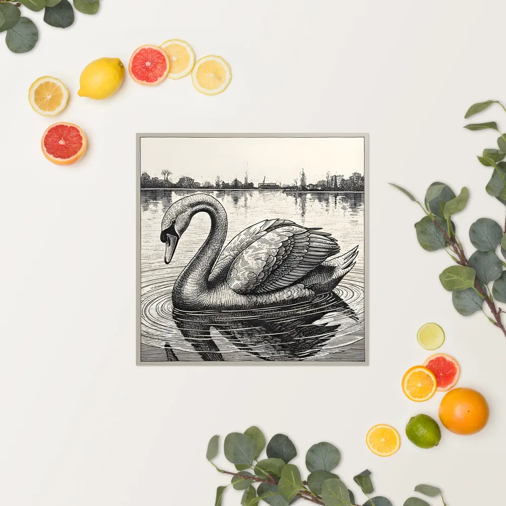 Etched Swan 
 Poster | 16″x 16″