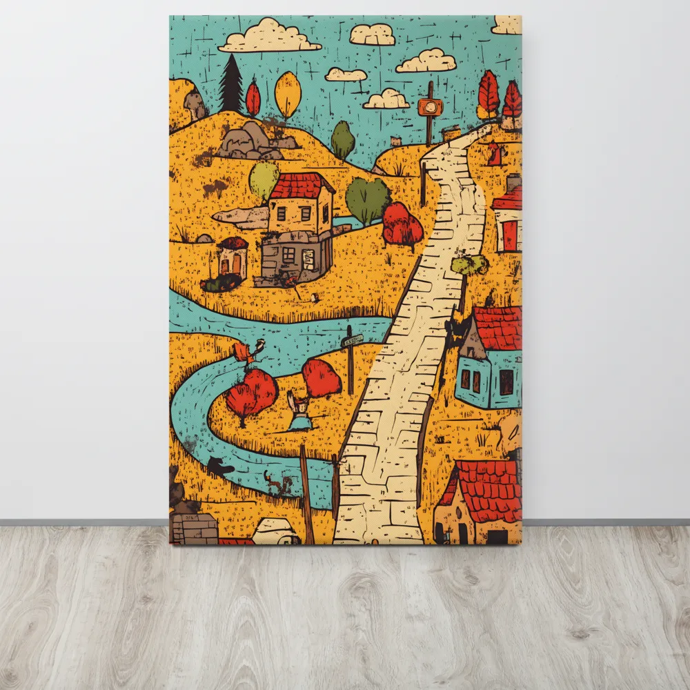 Whimsical Village Landscape | Canvas | 24″×36″