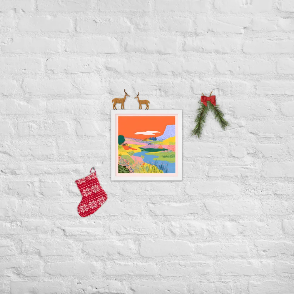 Orange Sky Meadow 
 Poster with White Frame | 12″x 12″