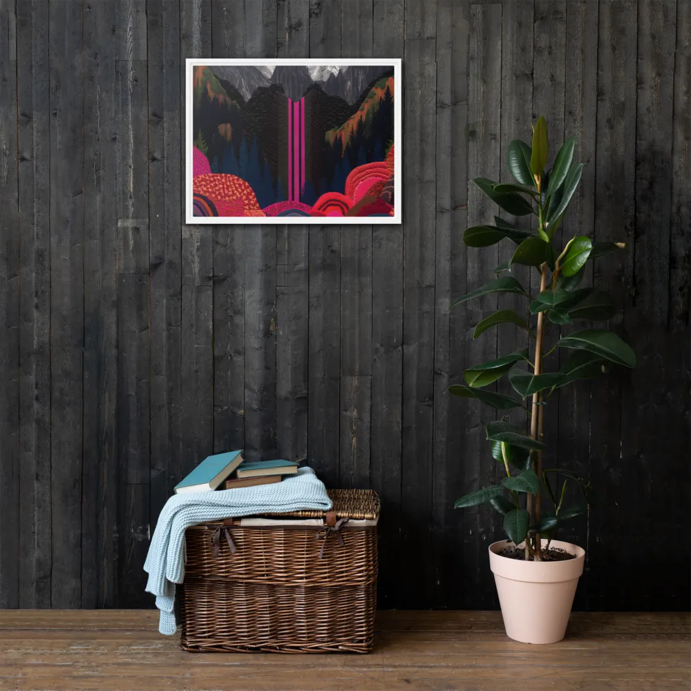 Ethereal Cascade: A Surreal Landscape | Canvas with White Frame | 18″×24″
