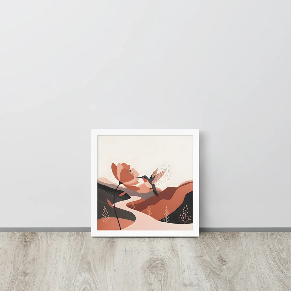 Hummingbird & Blossom 
 Poster with White Frame | 12″x 12″
