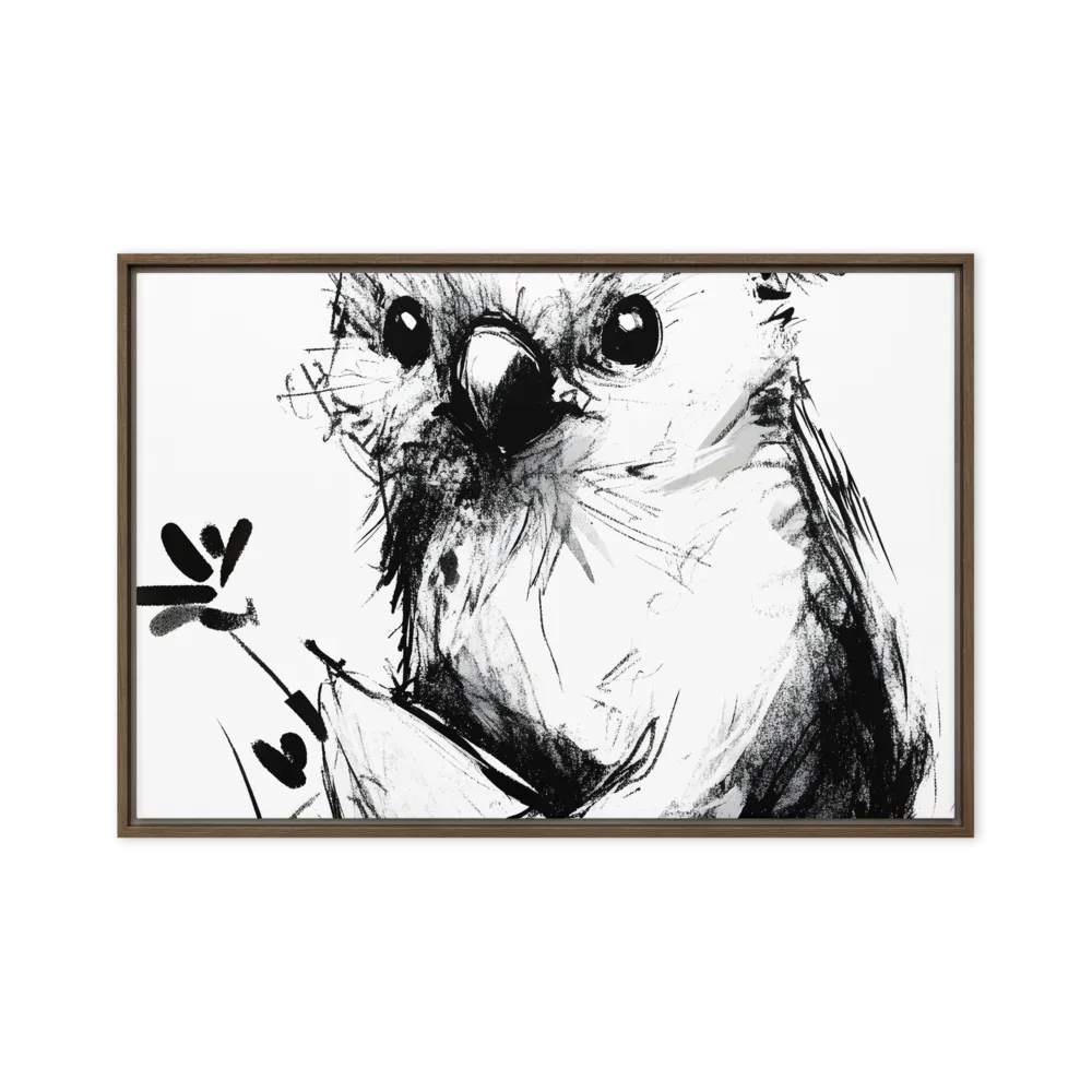 Whimsical Koala in Ink | Canvas with Brown Frame | 24″×36″