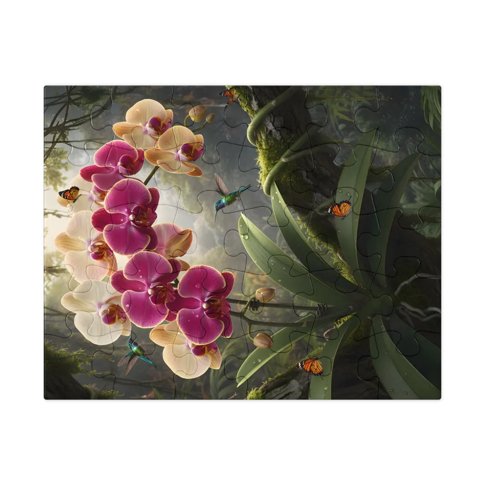 Orchid and Hummingbirds 
 Jigsaw Puzzle in Tin Box