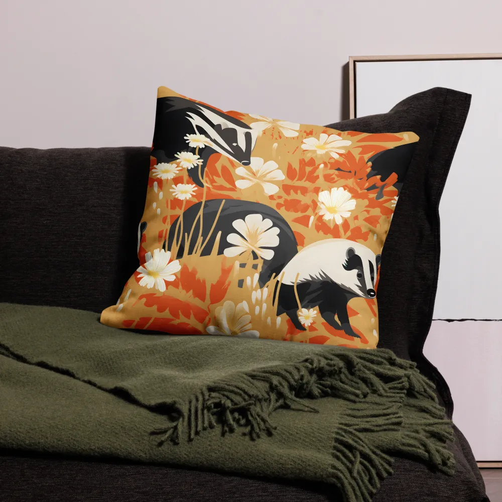 Whimsical Badgers in Bloom | Pillow & Pillow Case | Multiple Sizes