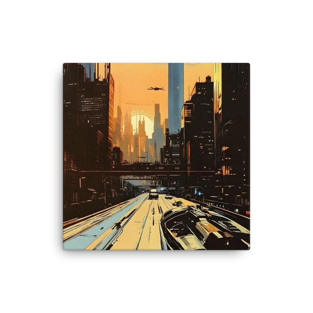 Metro Nexus: A Futuristic Cityscape | Thin Canvas | 12″×12″