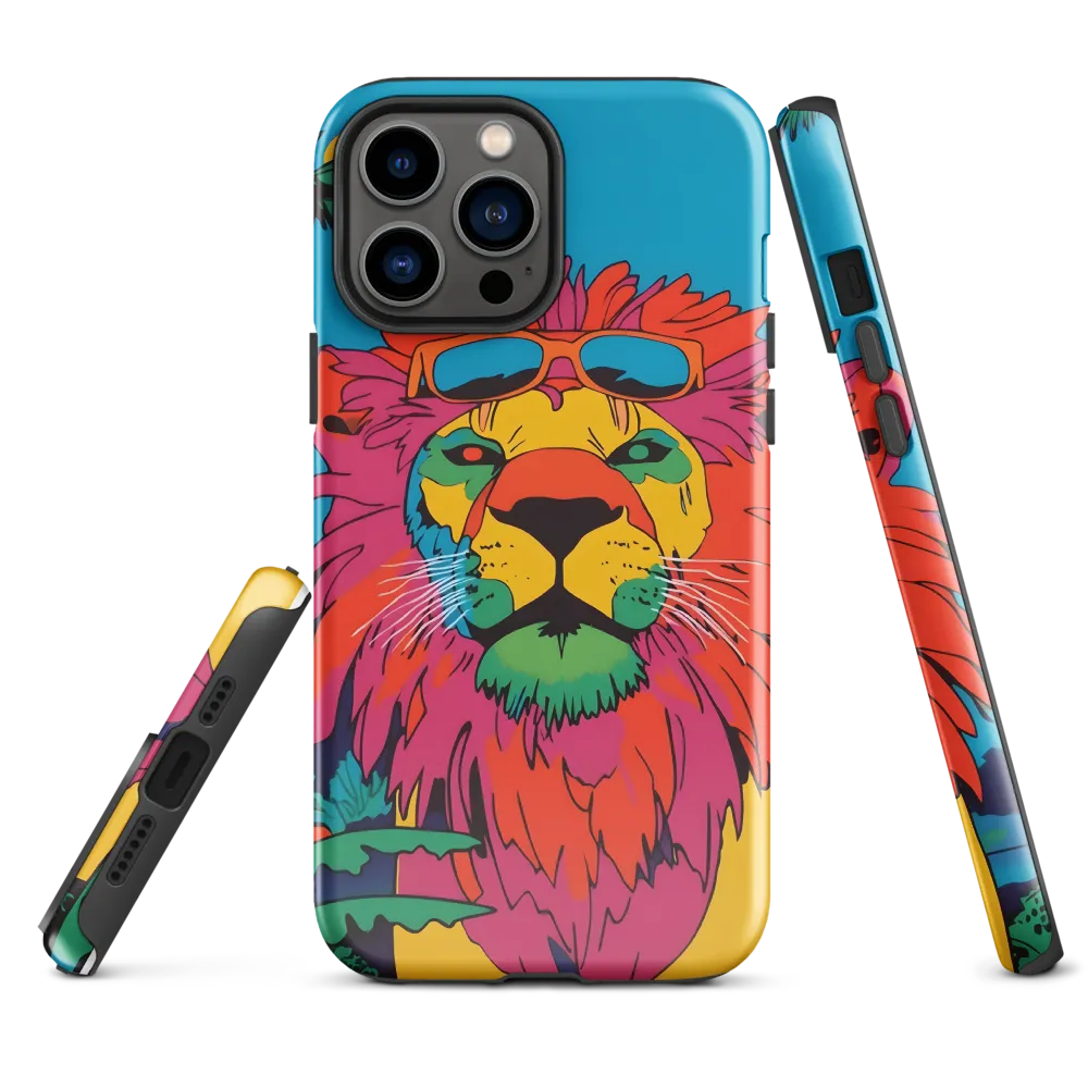 Lion with Sunglasses: A Vibrant Tropical Portrait | Phone Case |  13 Pro Max | Tough Case | Glossy