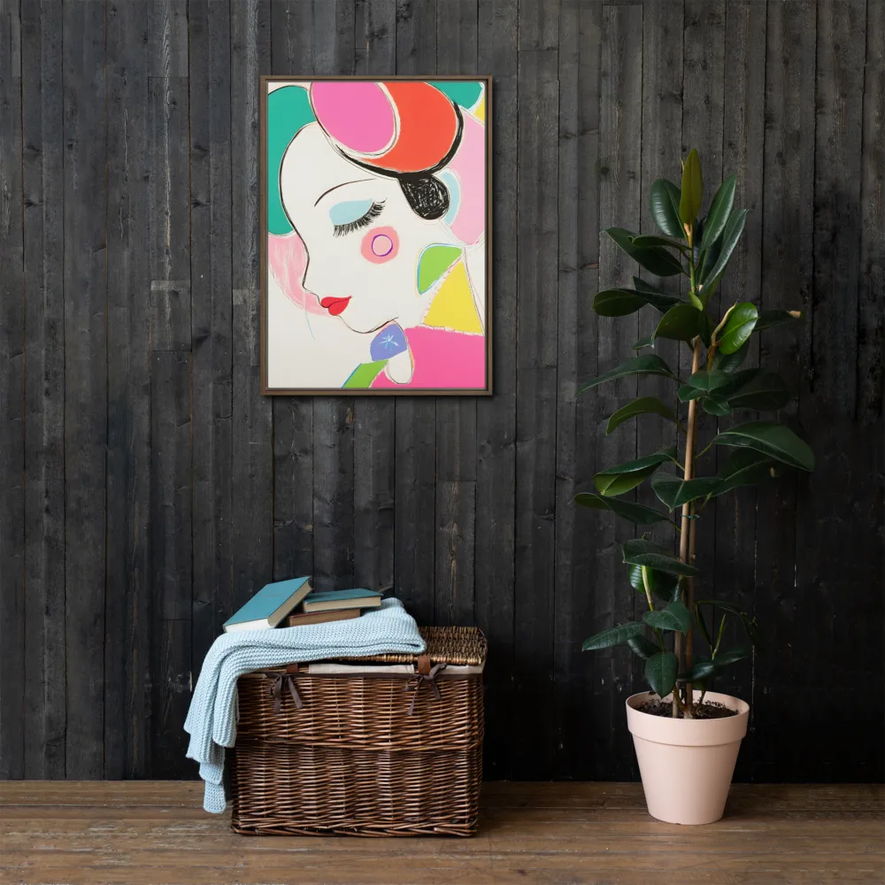 Whimsical Portrait in Colorful Abstraction | Canvas with Brown Frame | 20″×28″