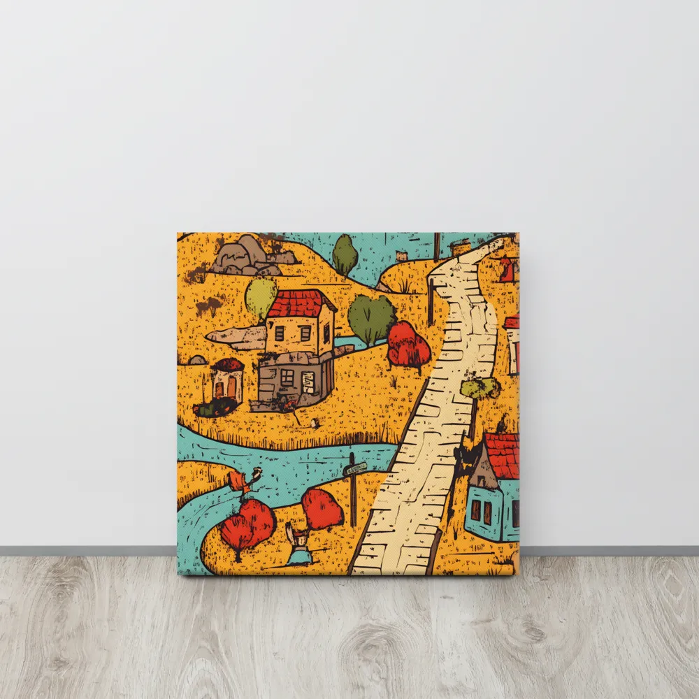 Whimsical Village Landscape | Canvas | 16″×16″