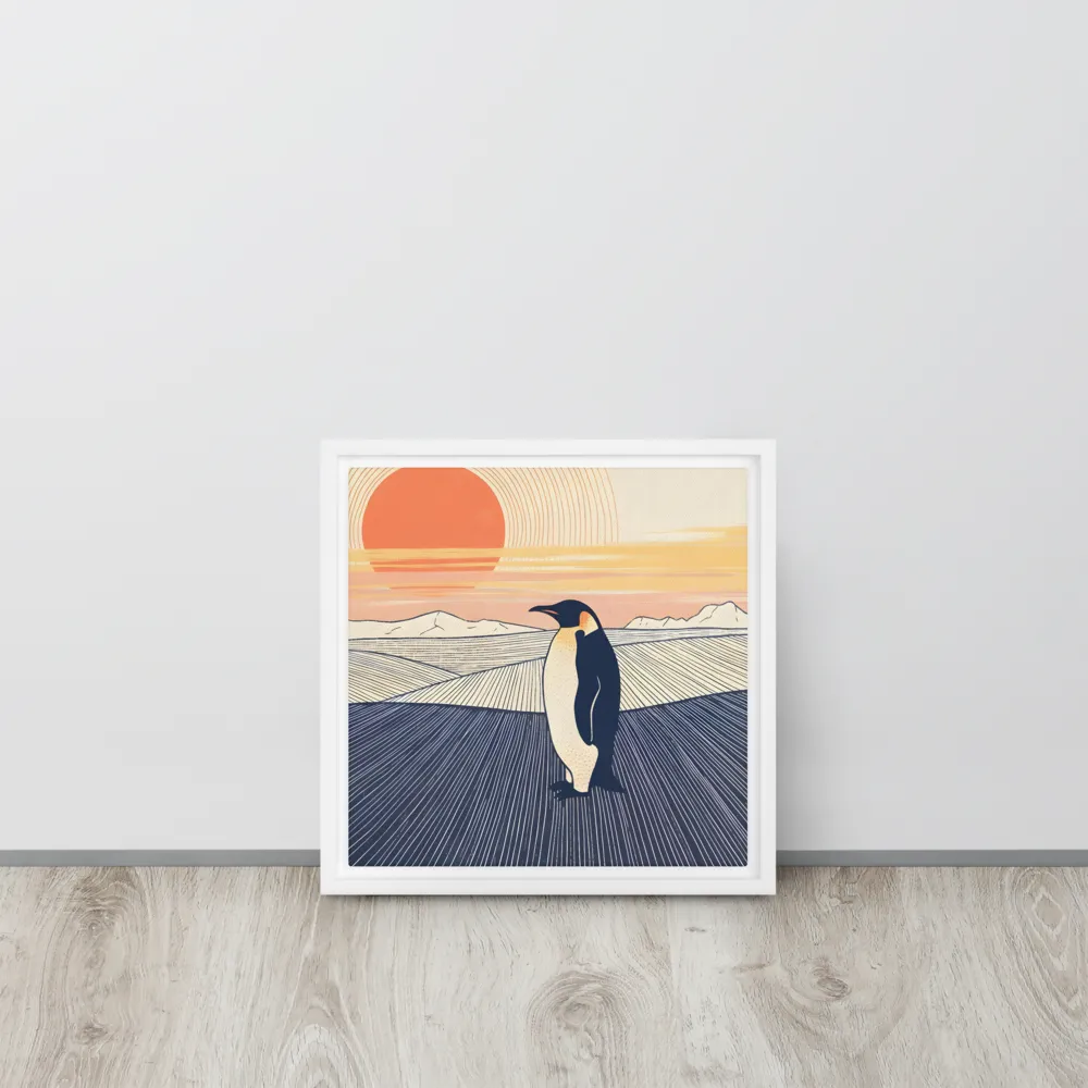 Penguin at Sunset 
 Canvas with White Frame | 12″x 12″