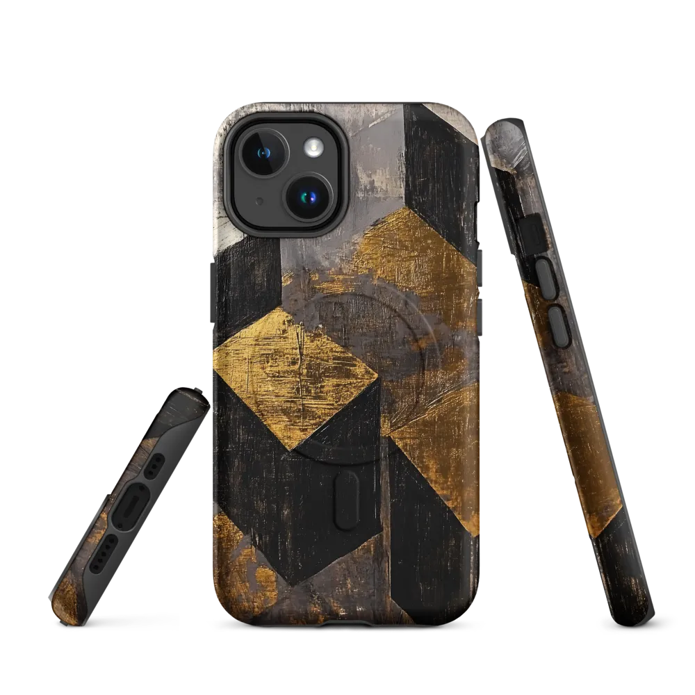 Geometric Harmony in Gold and Black | Phone Case |  14 | MagSafe® Tough Case | Matte