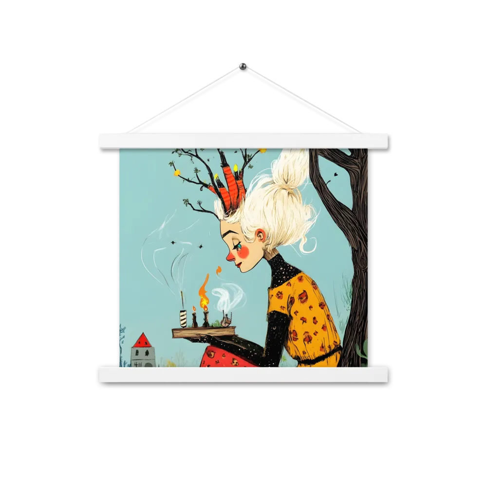 Whimsical Nature Girl | Poster With White Wood Hanger | 14″×14″