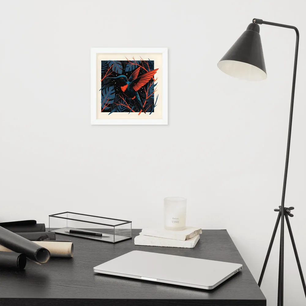 Midnight Hummingbird 
 Poster with White Frame | 10″x 10″