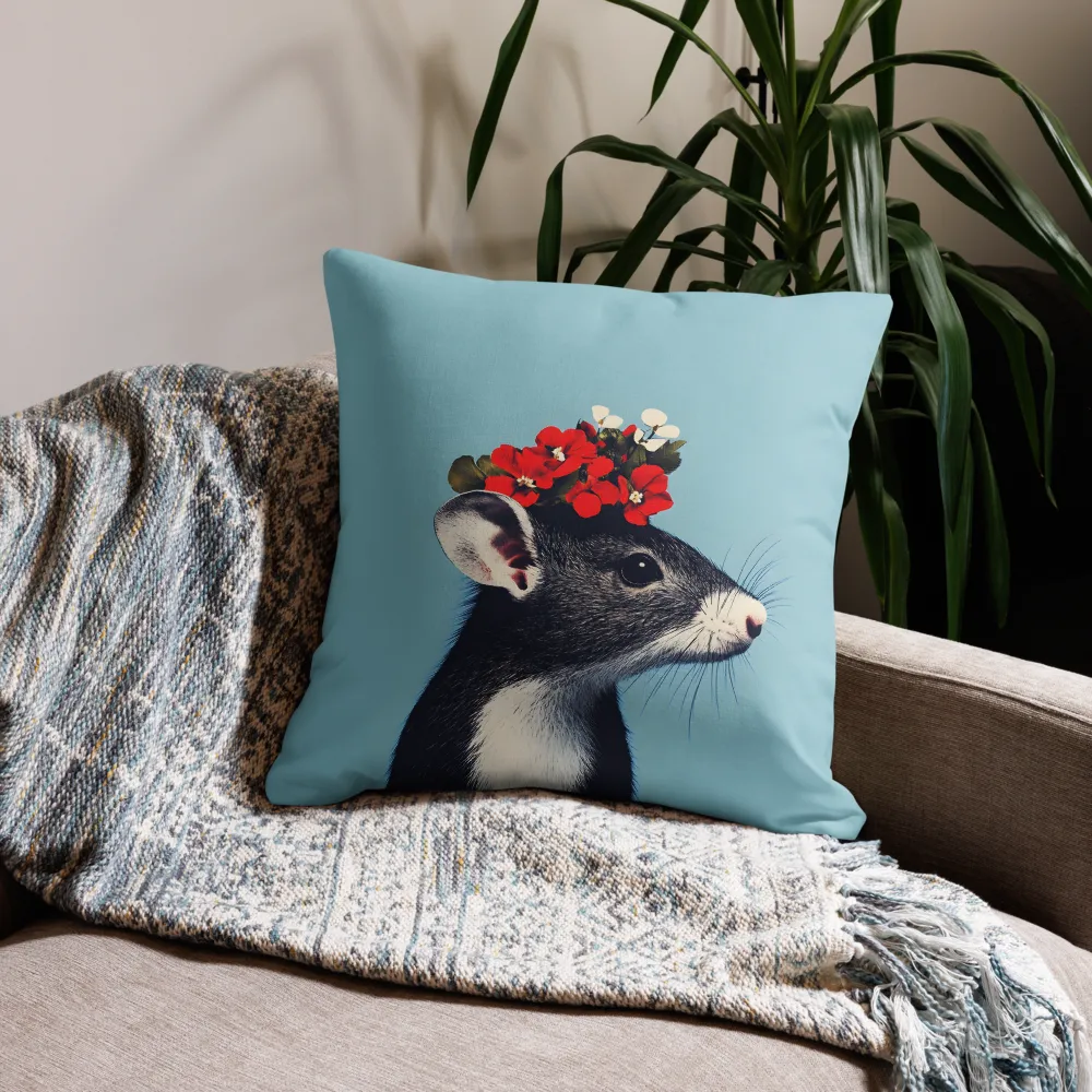 Whimsical Flora: A Mouse's Floral Crown | Pillow | 22″×22″