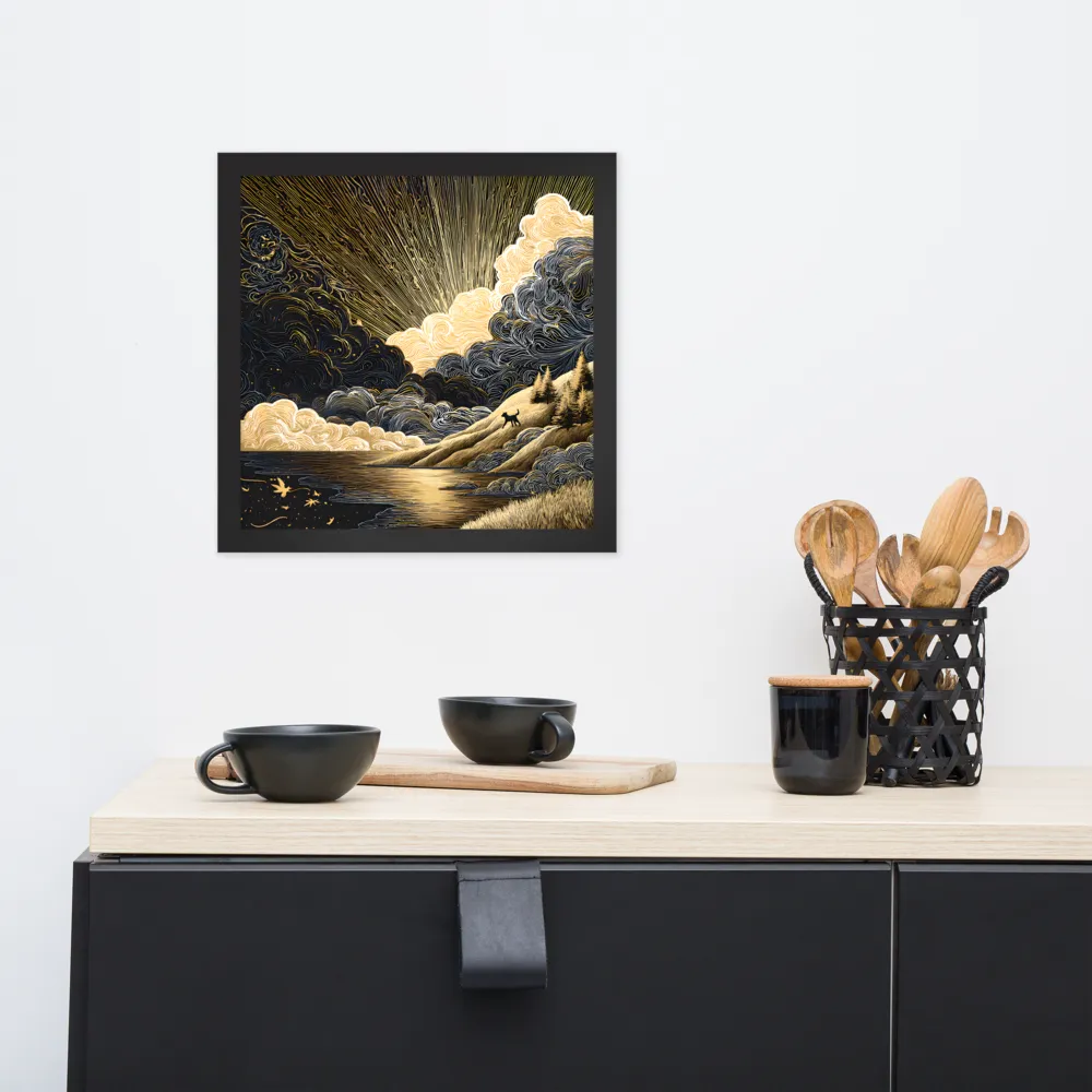 Gilded Dawn 
 Poster with Black Frame | 14″x 14″